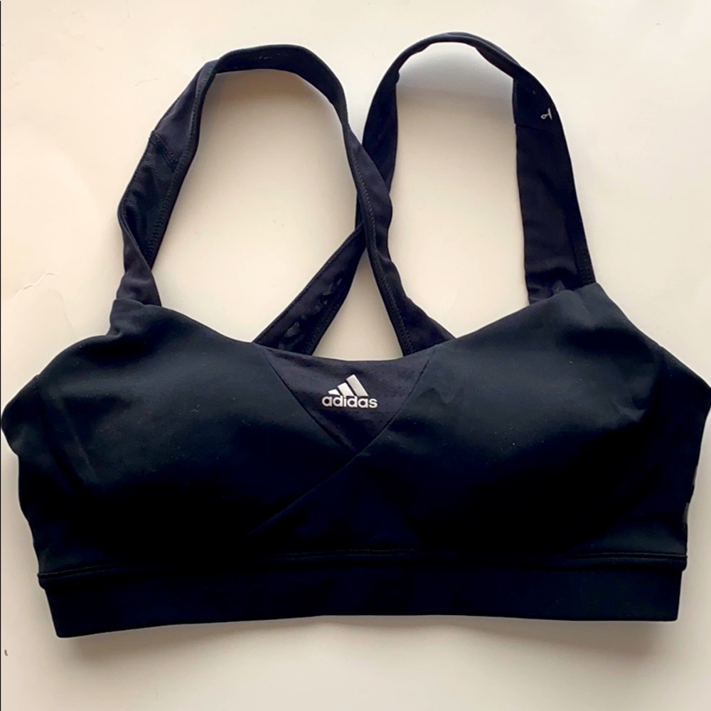 adidas NWOT Black Sports Bra 3 Stripe detail back